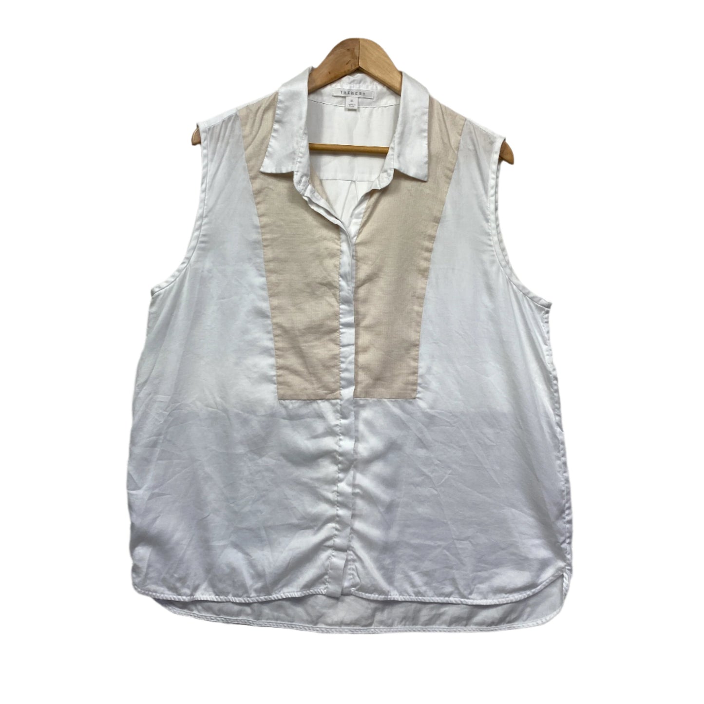 Trenery Top Size 16 XL Button Up White Sleeveless 100% Cotton