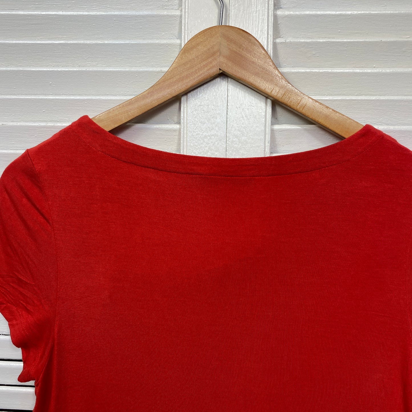 David Lawrence Top Size Large 12 14 Red Short Sleeve Viscose