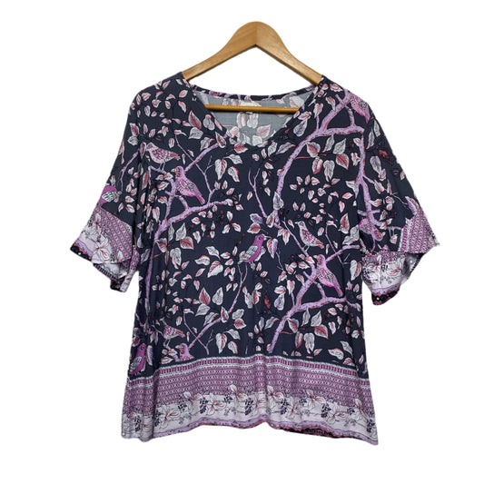 Momento Top Size 14 Large Floral Boho Short Sleeve Rayon