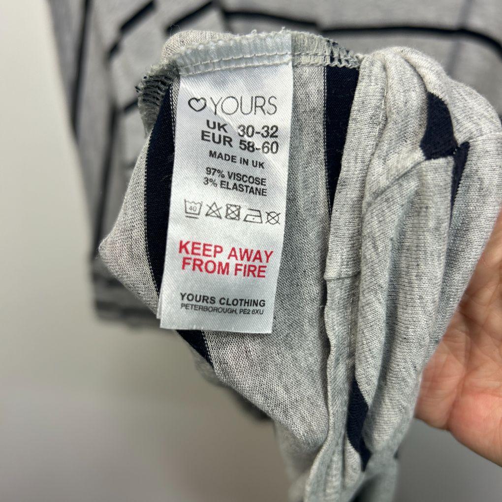 Yours Grey Striped Top - Size 30-32 (fault- hole)