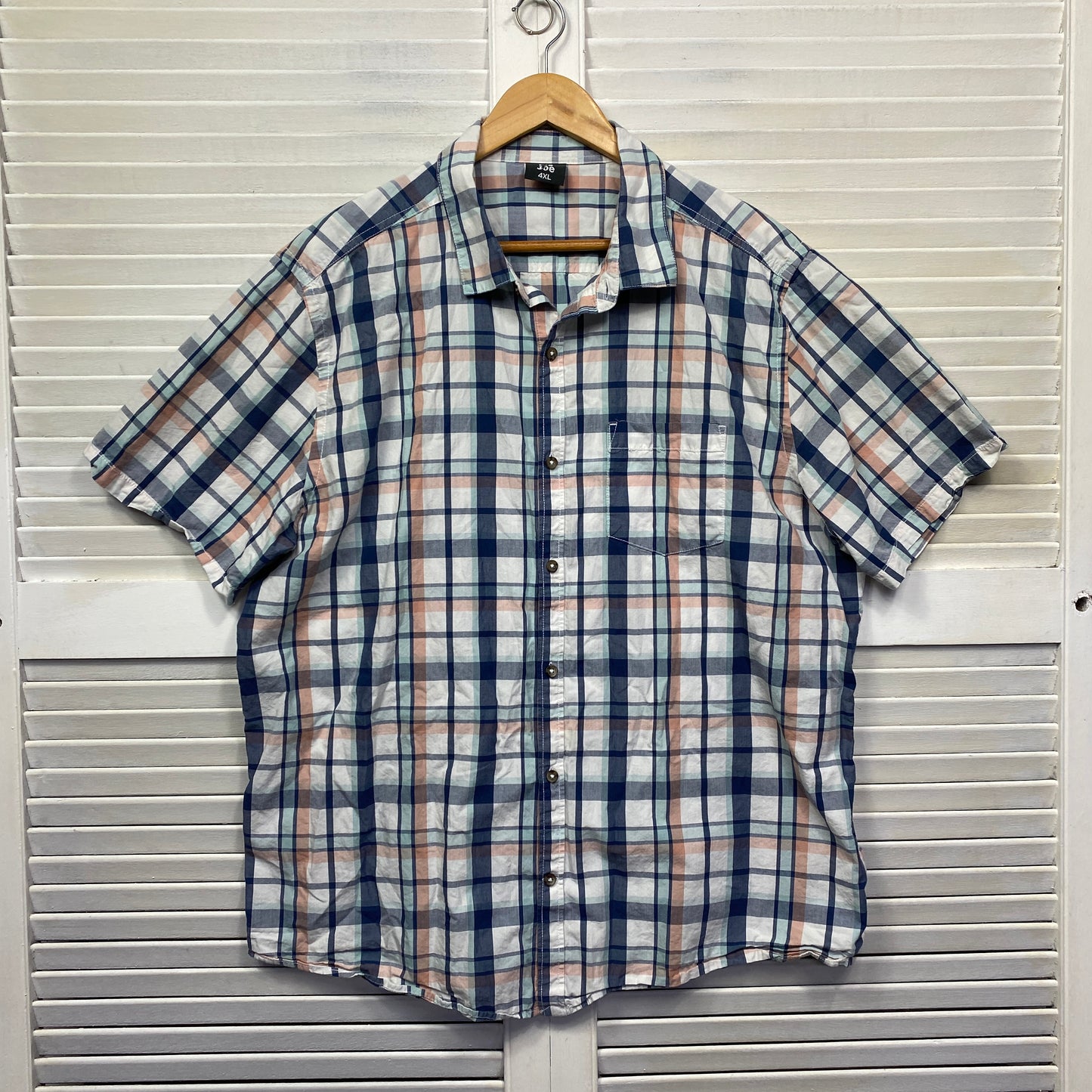 Big Joe Shirt Men Size 4XL Short Sleeve White Check