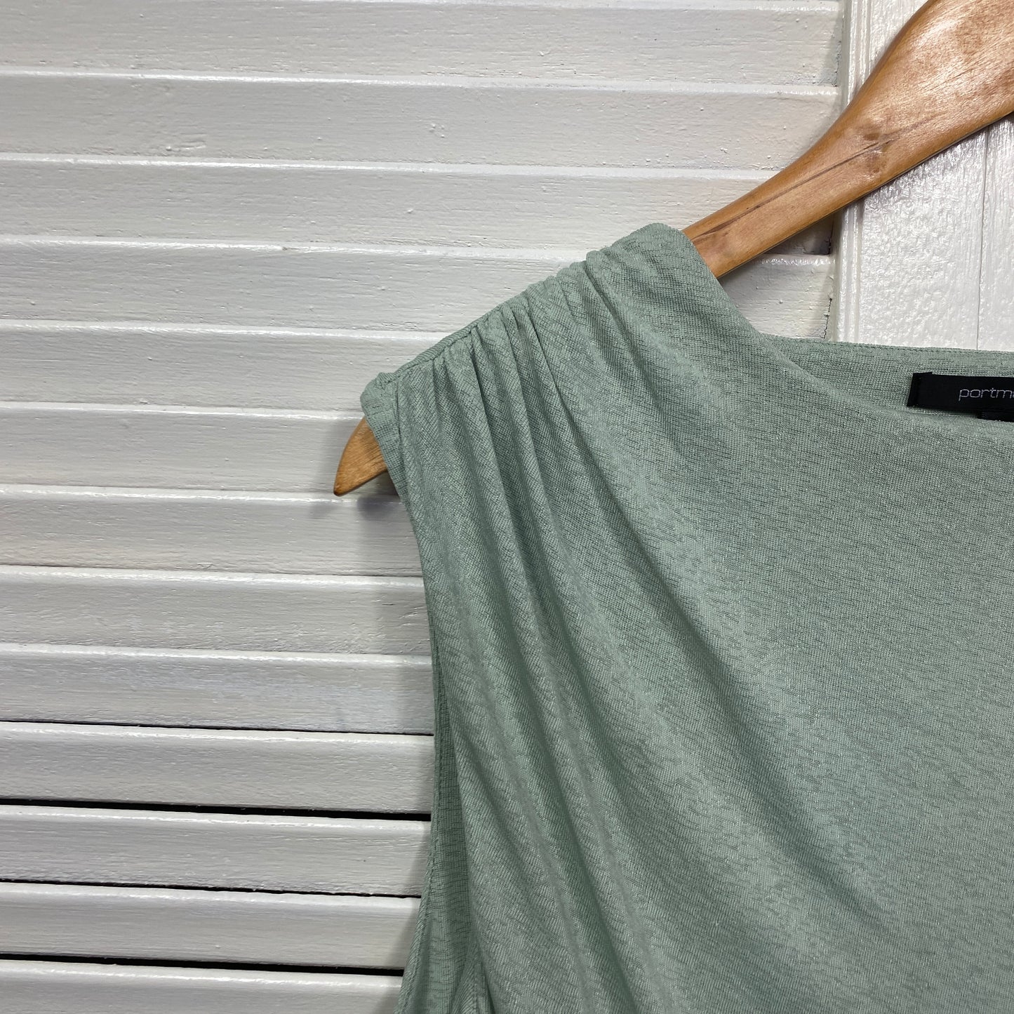 Portmans Top Size 14 16 XL Green Sleevless Draped Front