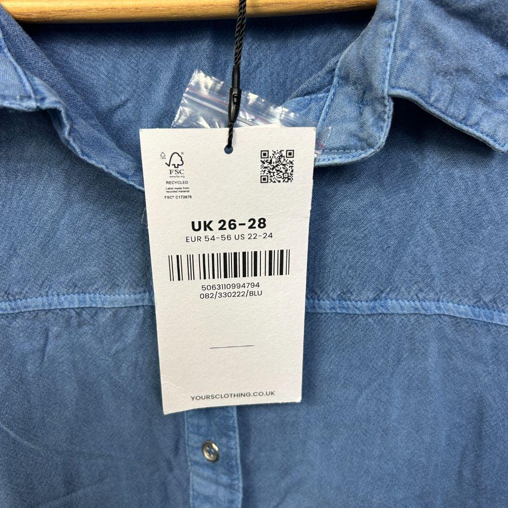 Yours Blue Chambray Shirt - Size 26-28