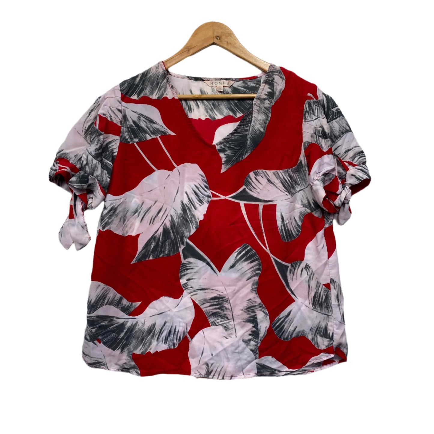 Noni B Top Size 14 Short Sleeve Floral Red