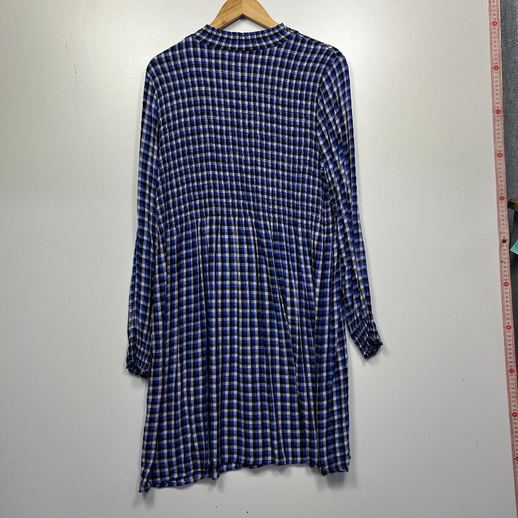 Anko Blue Multicoloured Check Long Sleeve Dress - Size 14