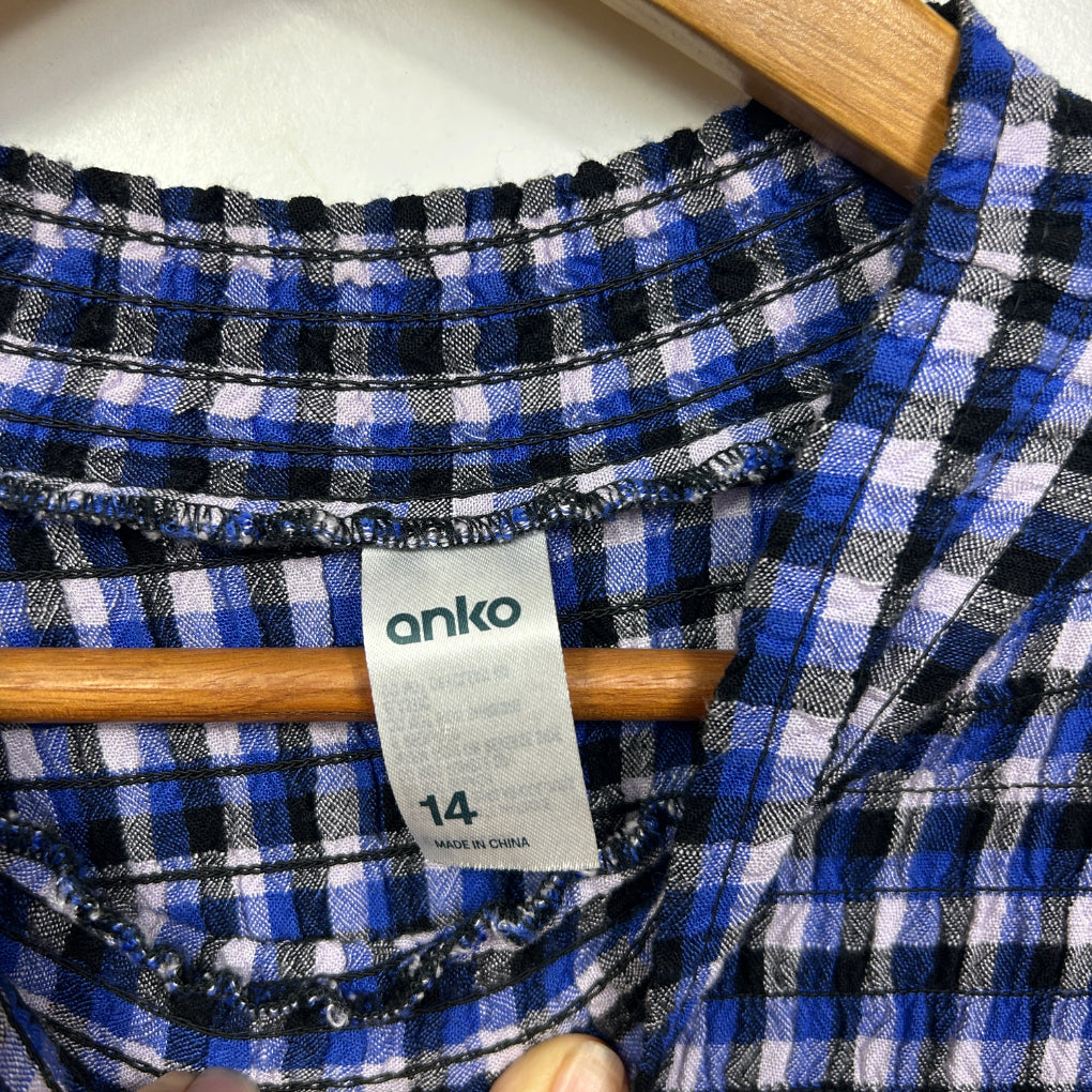 Anko Blue Multicoloured Check Long Sleeve Dress - Size 14