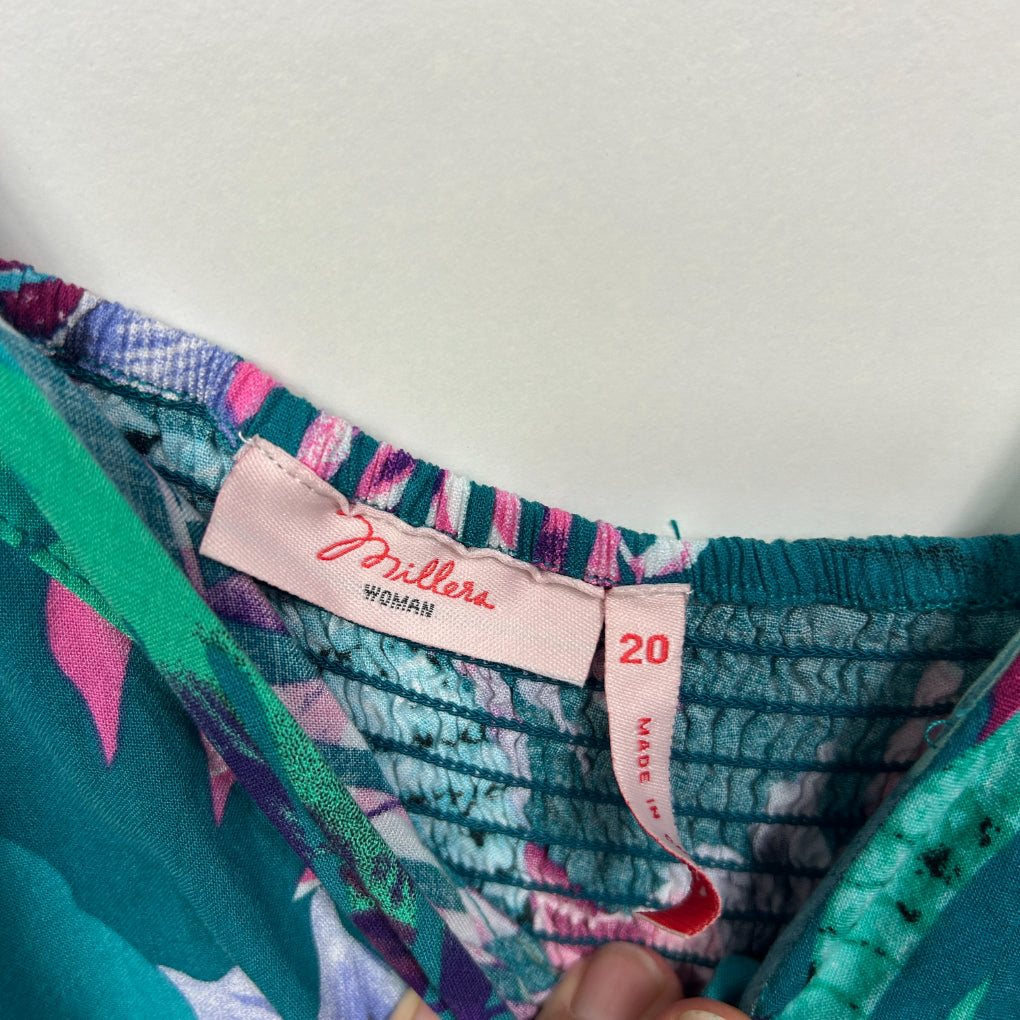 Millers Woman Teal Multicoloured Tropical Floral Sleeveless Midi Dress - Size 20