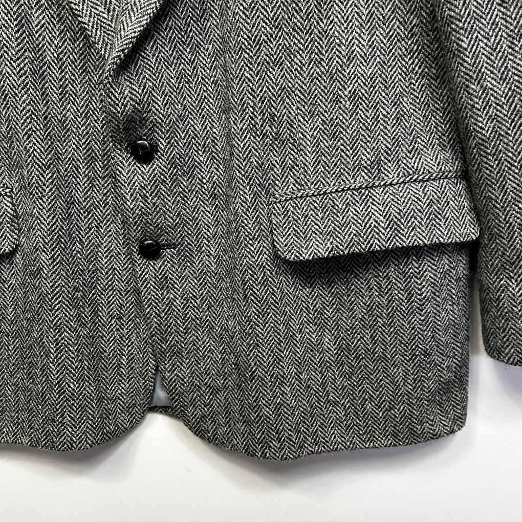 Vintage Harris Tweed Blazer Grey Herringbone Wool Sport Coat Jacket Mens 48/2XL