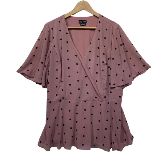 City Chic Top Size 18 Plus Medium Dusty Pink Black Polka Dots