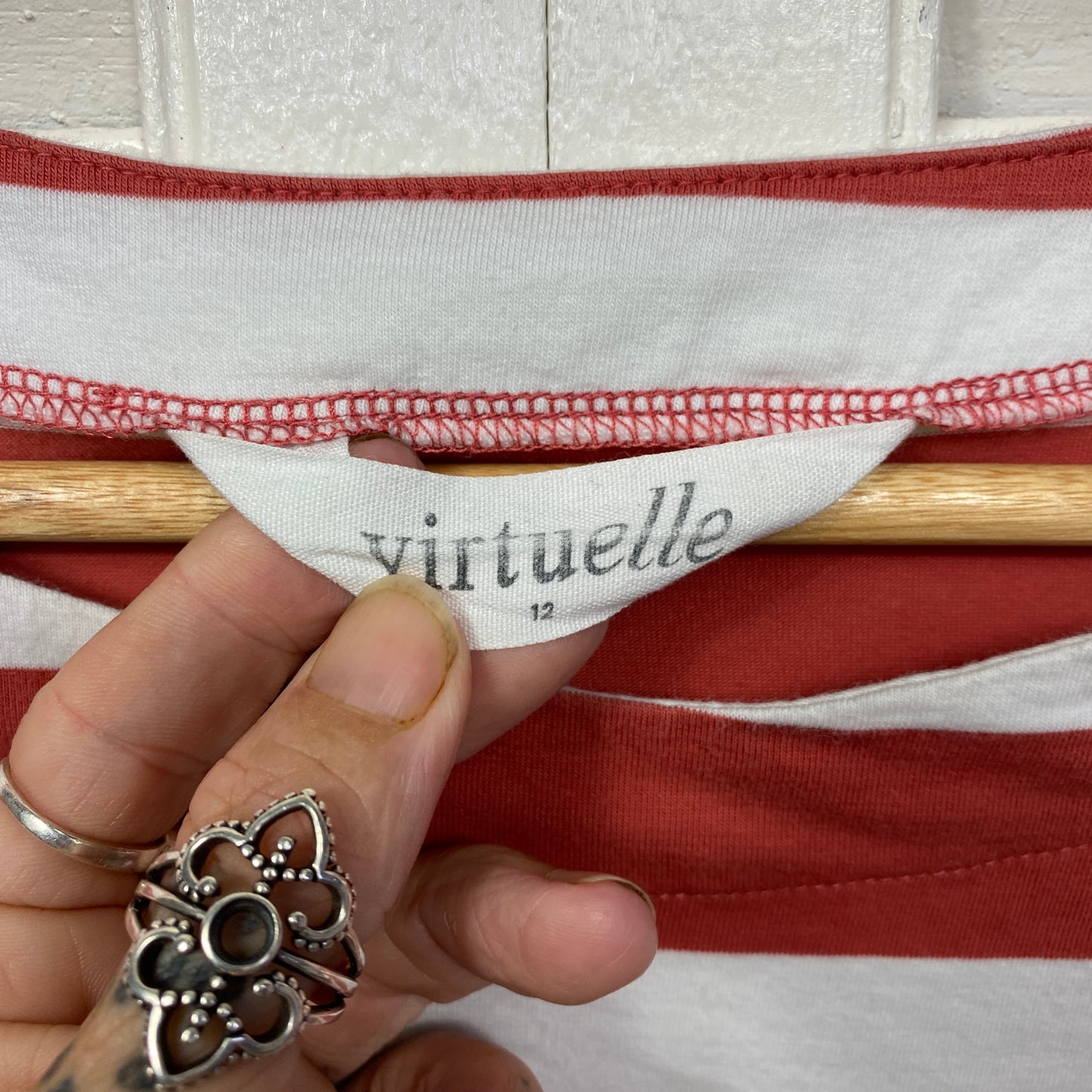 Virtuelle Top Size 12 14 Red White Striped Short Sleeve