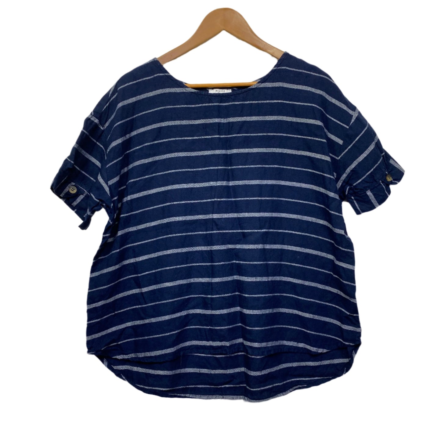 W Lane Linen Top Size 14 Navy Short Sleeve Striped