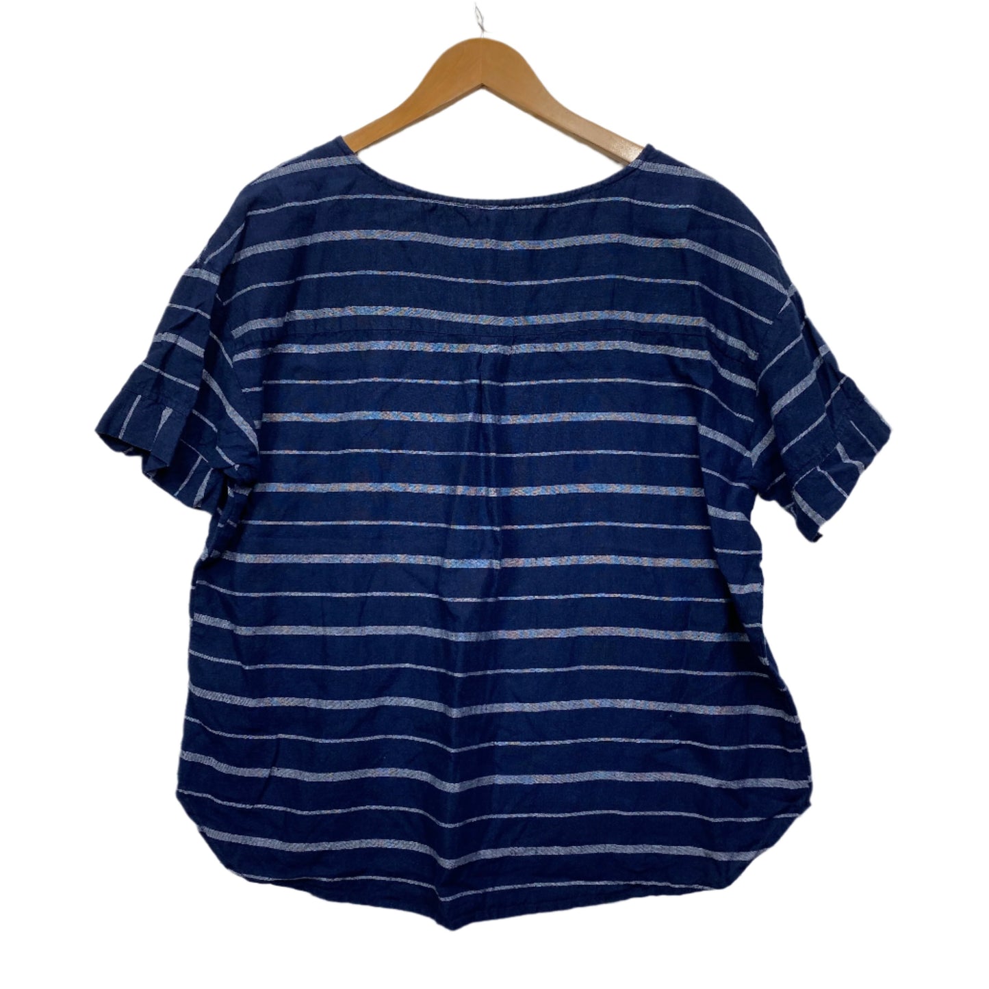 W Lane Linen Top Size 14 Navy Short Sleeve Striped