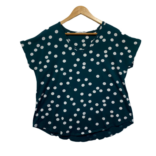 Virtuelle Top Size 12 14 Green White Polka Dots Short Sleeve