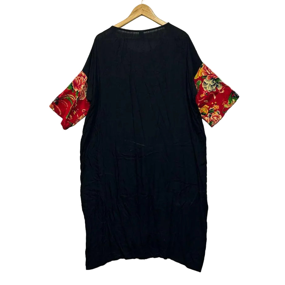 Black Floral Linen Dress - Size 18/20