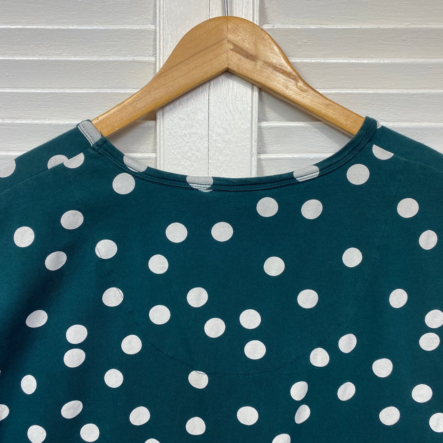 Virtuelle Top Size 12 14 Green White Polka Dots Short Sleeve