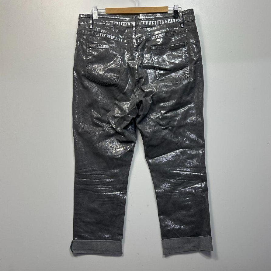 City Chic Silver Mid Rise Crop Jeans - Size 14