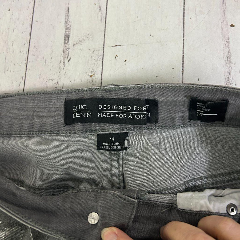 City Chic Silver Mid Rise Crop Jeans - Size 14