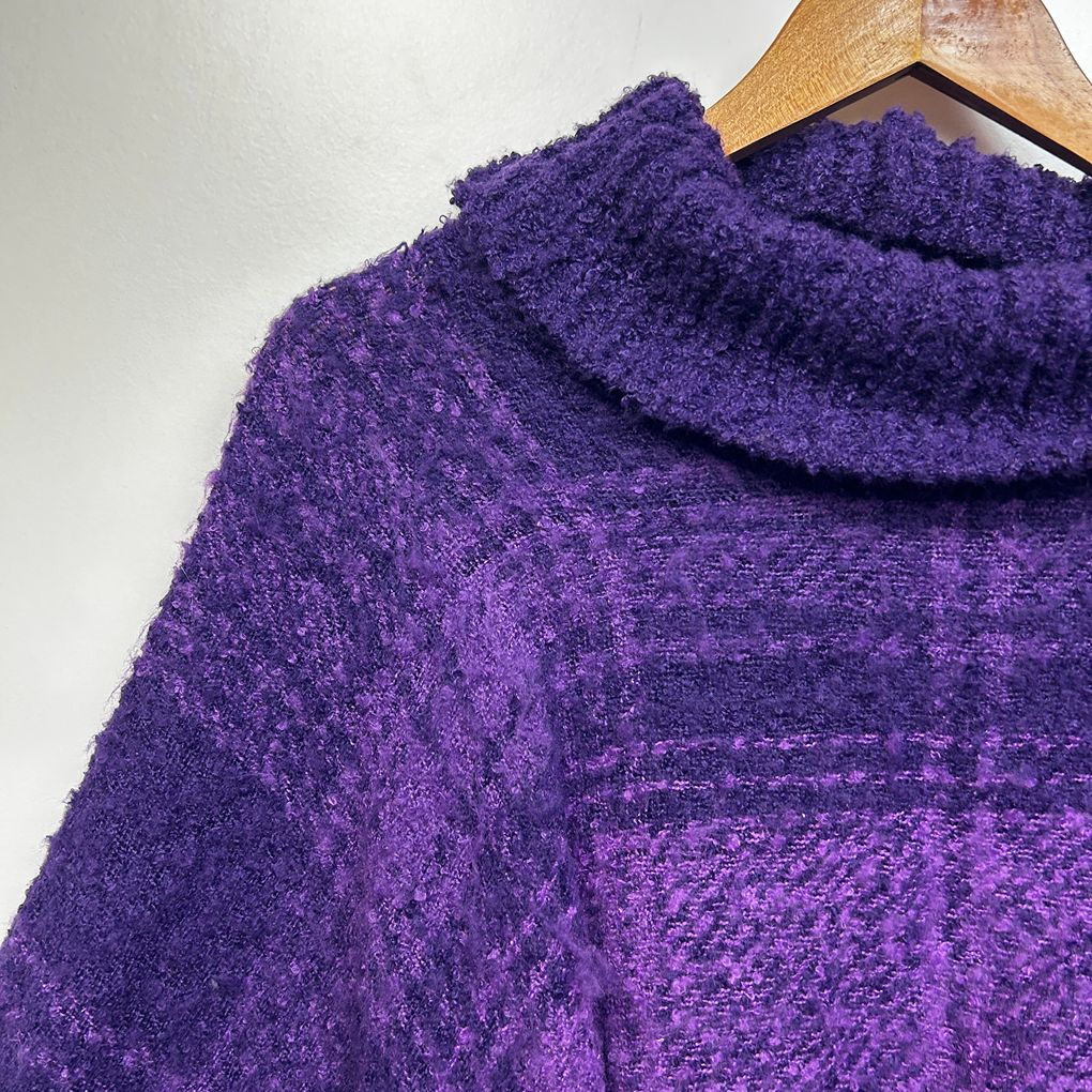 Taking Shape Purple Check Poncho - One Size