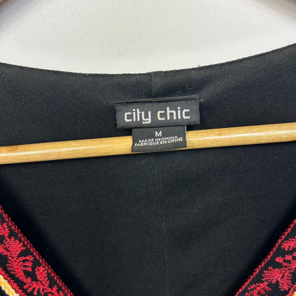 City Chic Embroidered Trim Black Dress - Size 18/M