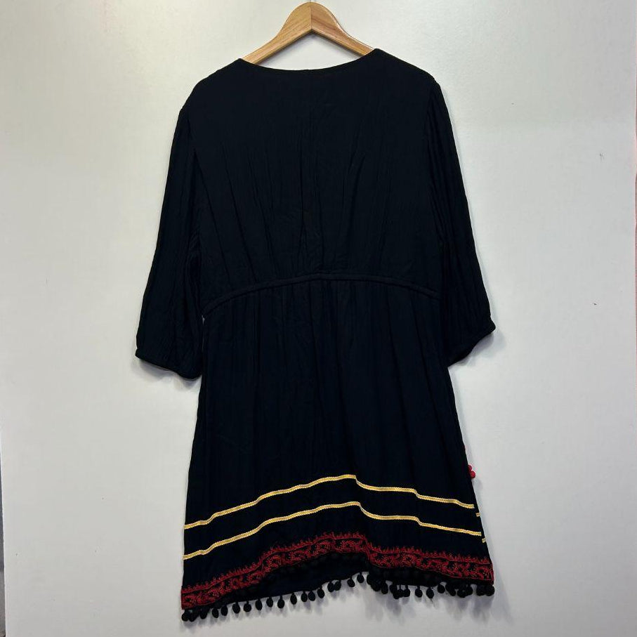 City Chic Embroidered Trim Black Dress - Size 18/M