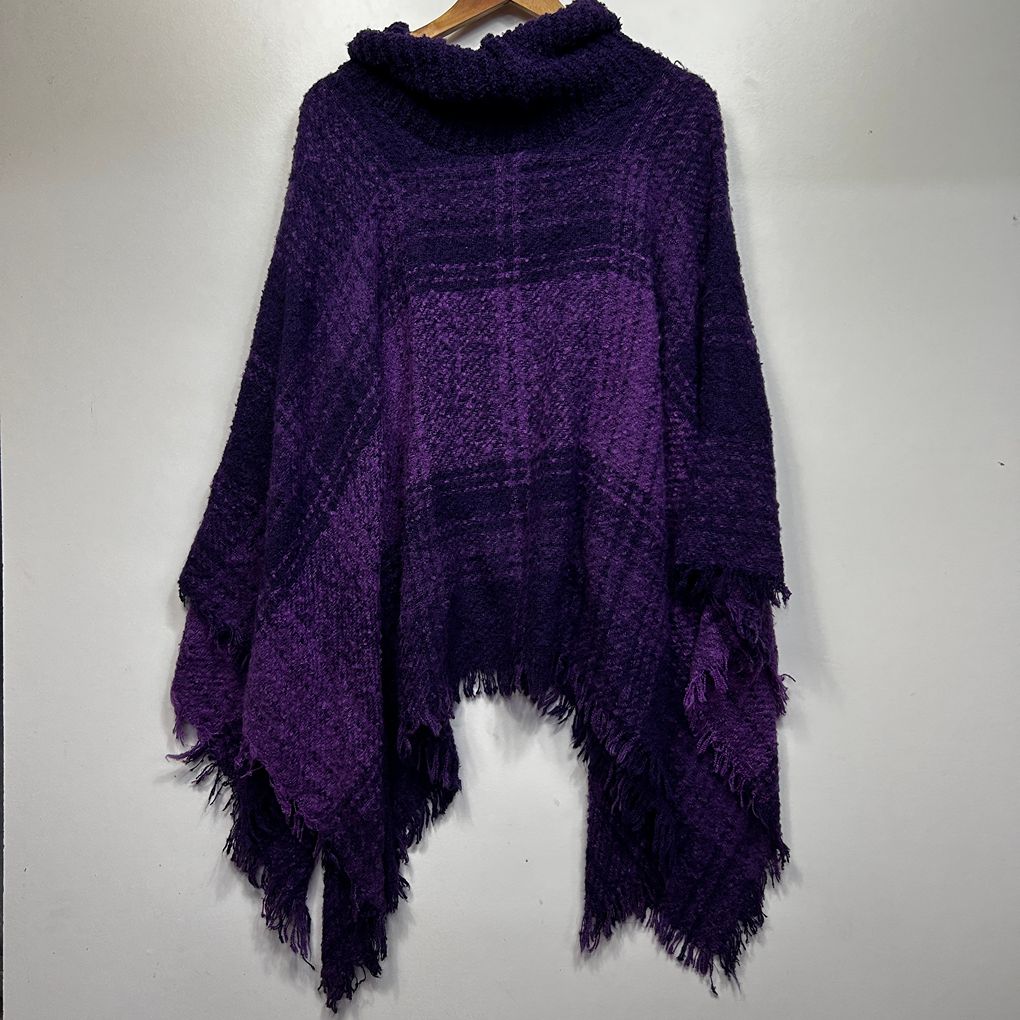 Taking Shape Purple Check Poncho - One Size