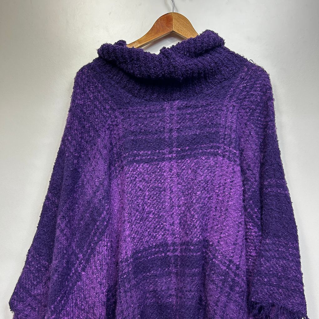 Taking Shape Purple Check Poncho - One Size