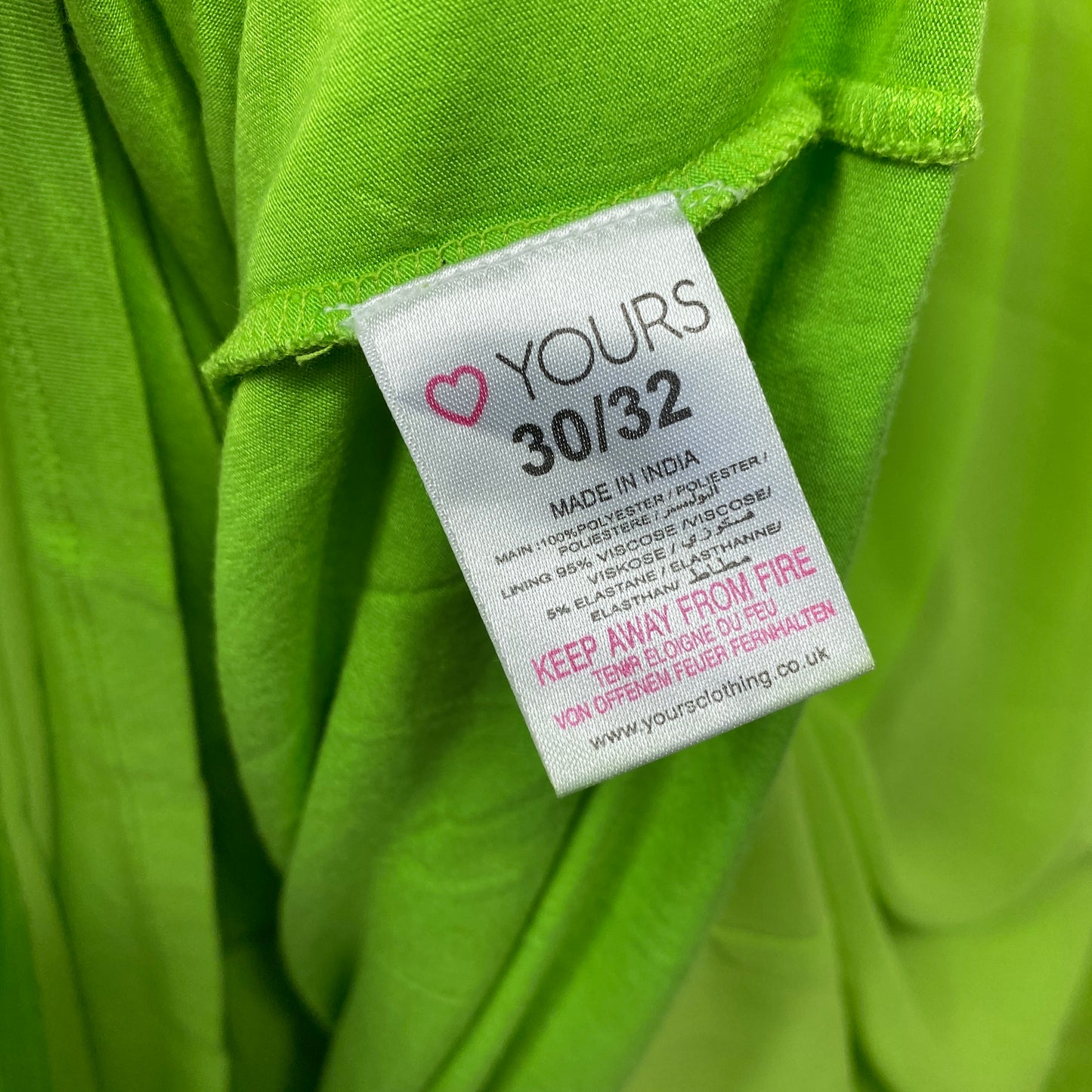 Yours Clothing Tunic Top Size 30 32 Green 3/4 Sleeve