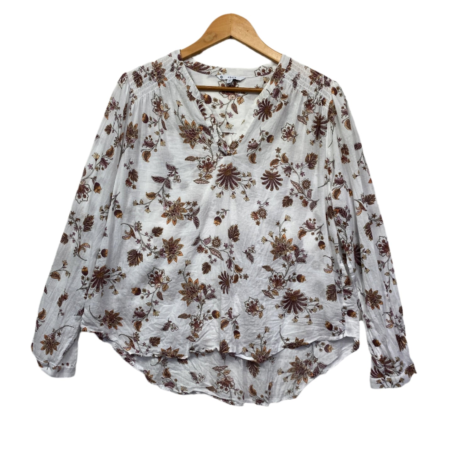 Target Top Size 16 White Floral Long Sleeve Cotton