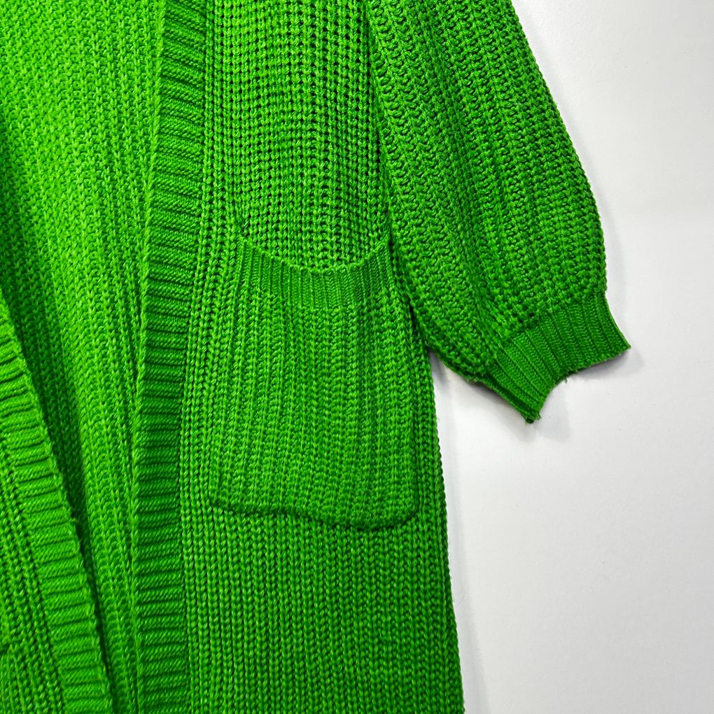 Green Longline Knit Cardigan with Pockets- Size 1XL