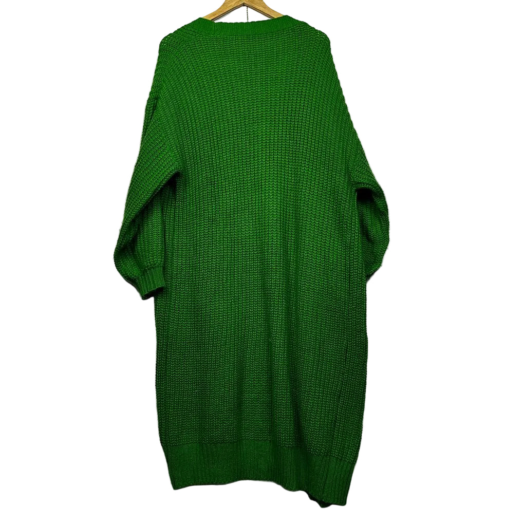 Green Longline Knit Cardigan with Pockets- Size 1XL