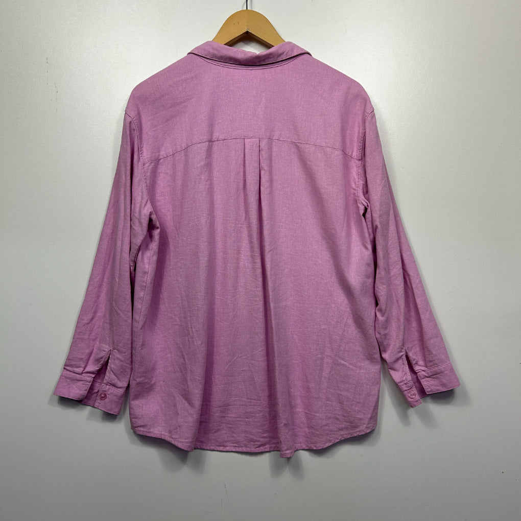 Anko Pink Lilac Long Sleeve Linen Blend Shirt - Size 14