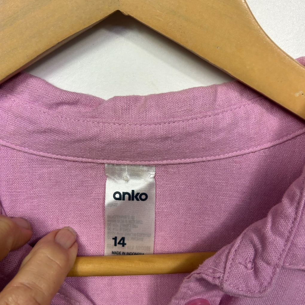 Anko Pink Lilac Long Sleeve Linen Blend Shirt - Size 14