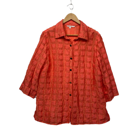 Noni B Top Size 16 Orange Sheer Long Sleeve Button Up