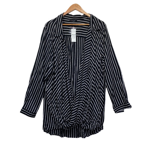 Yours Clothing Top Size 26 28 Black White Striped Draped V Neck Long Sleeve