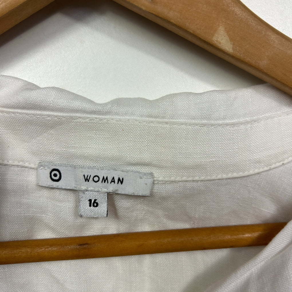 Target White Short Sleeve Linen Top - Size 16