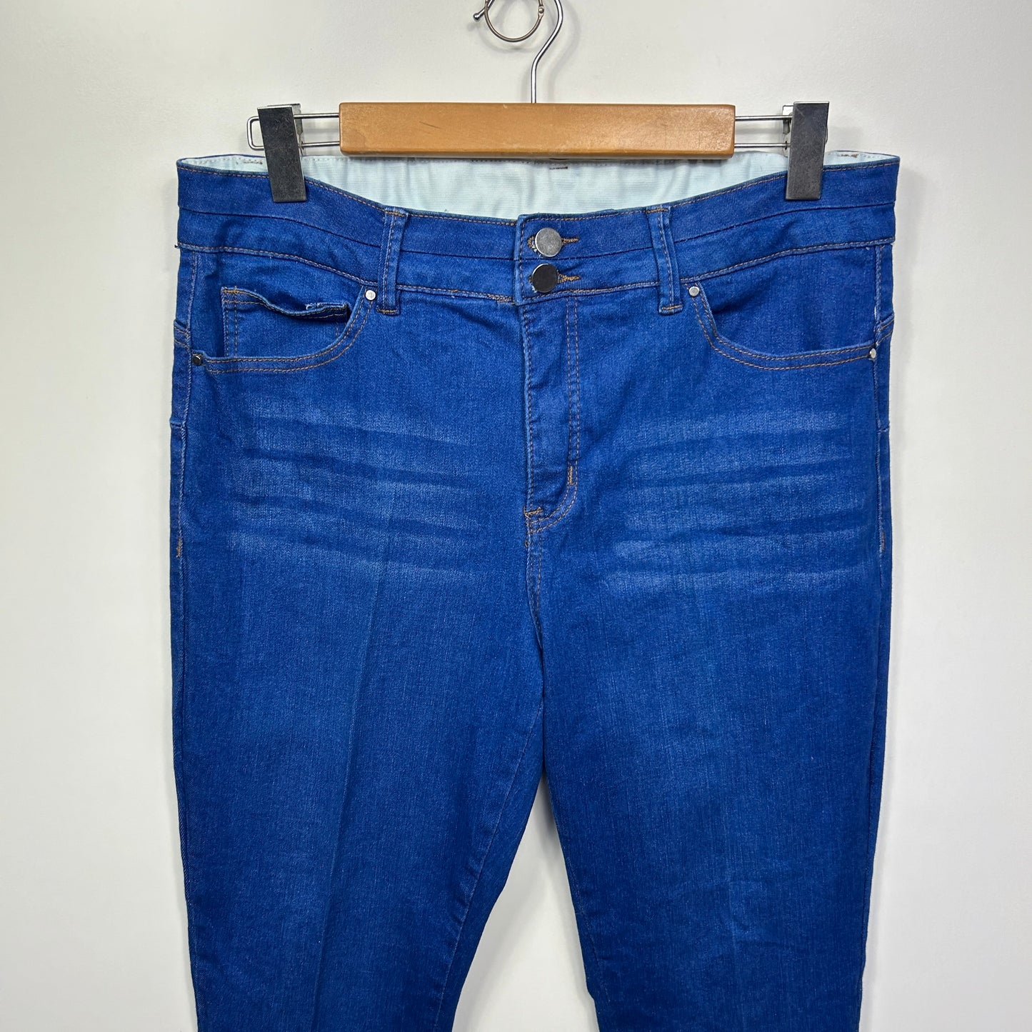 Rockmans Jeans Size 14 Elastic Waist Denim Blue Cotton Blend Pockets