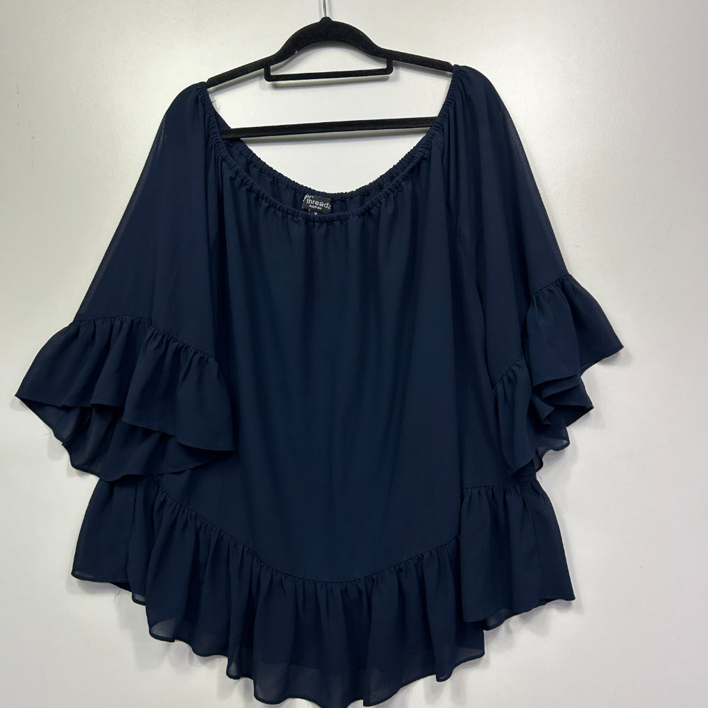Threadz Australia Navy 3/4 Ruffle Sleeve Peplum Blouse - Size XL