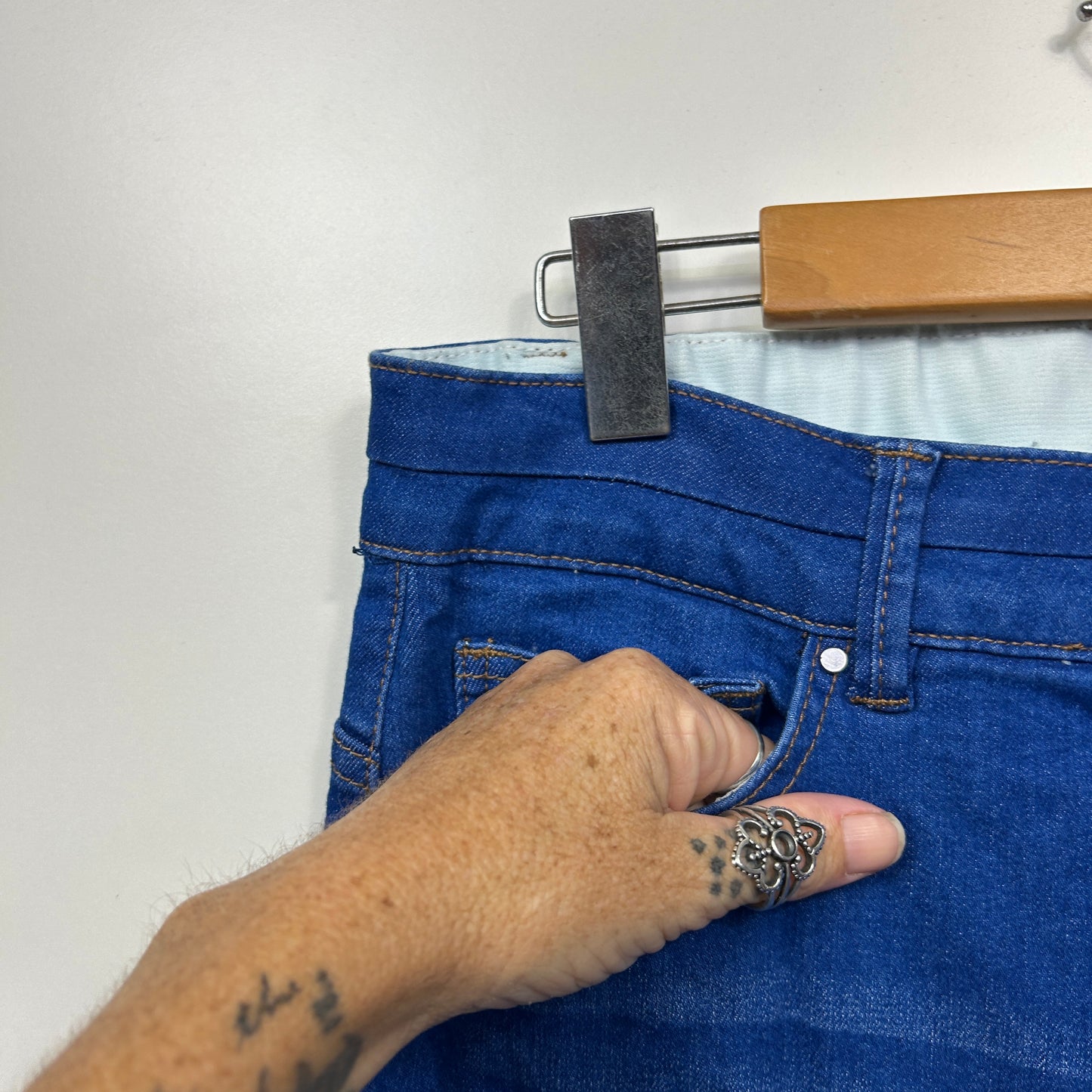 Rockmans Jeans Size 14 Elastic Waist Denim Blue Cotton Blend Pockets