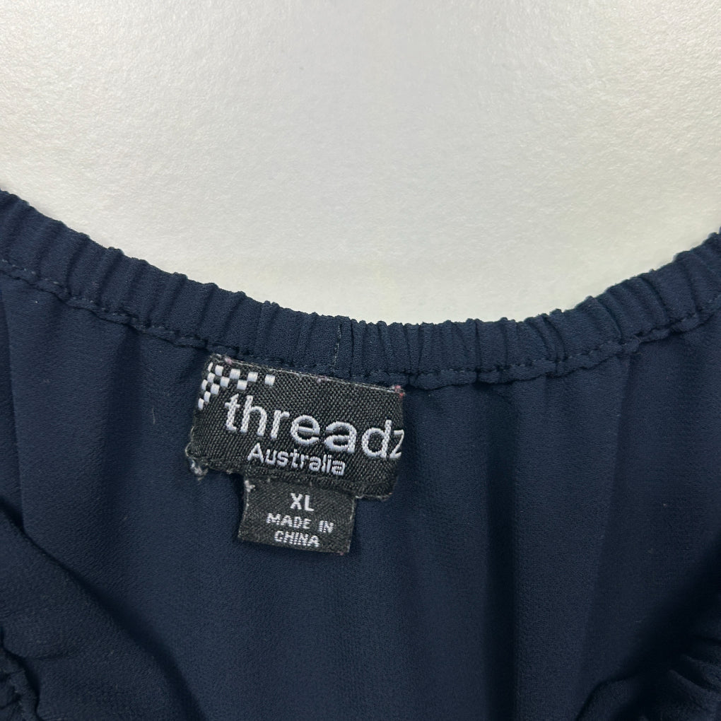 Threadz Australia Navy 3/4 Ruffle Sleeve Peplum Blouse - Size XL