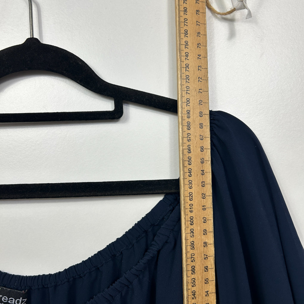 Threadz Australia Navy 3/4 Ruffle Sleeve Peplum Blouse - Size XL