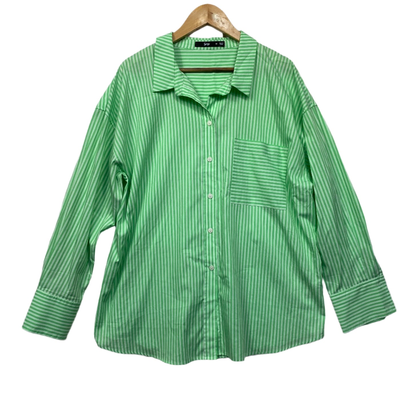 Sportsgirl Top Size 18 Green White Long Sleeve Button Up Cotton