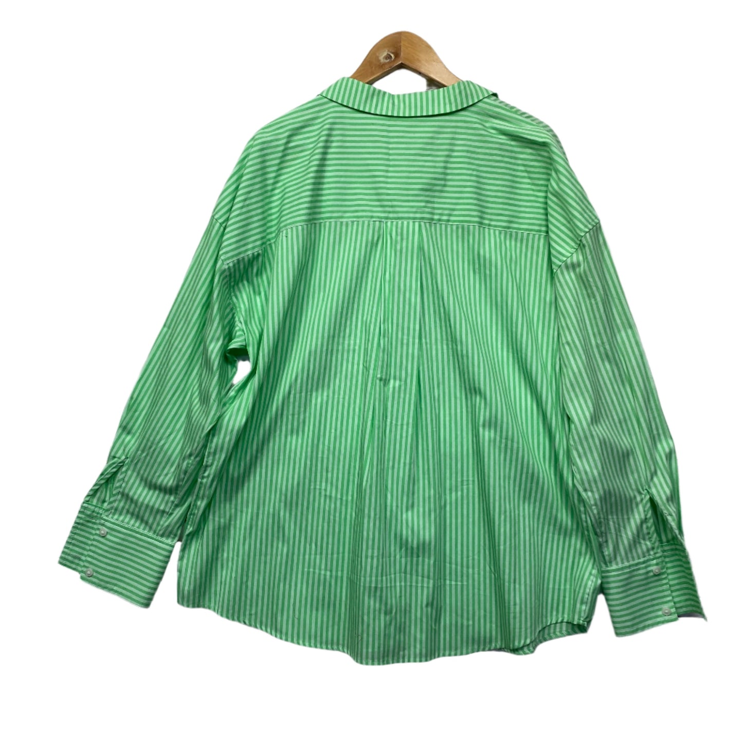 Sportsgirl Top Size 18 Green White Long Sleeve Button Up Cotton