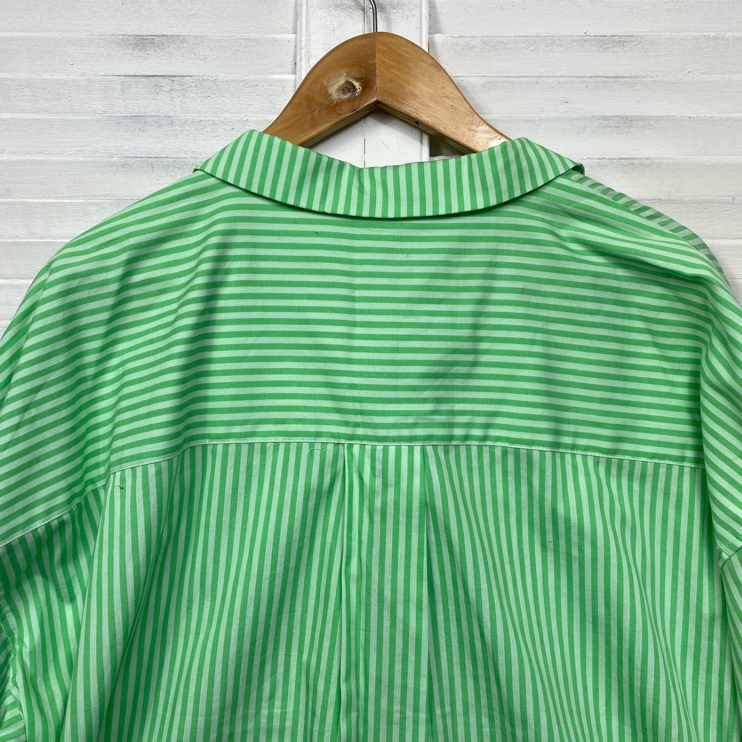 Sportsgirl Top Size 18 Green White Long Sleeve Button Up Cotton