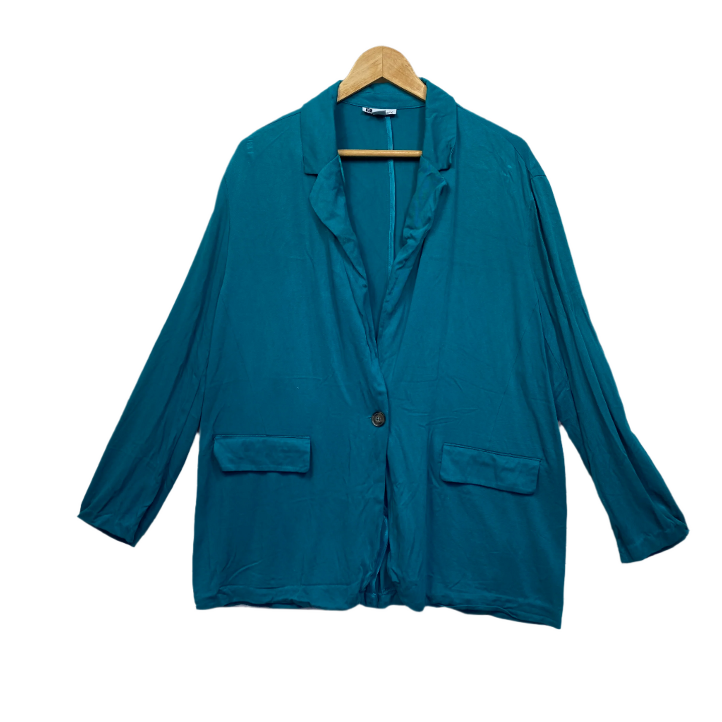 Rockmans Jacket Blazer Size 16 Green Teal Long Sleeve Viscose