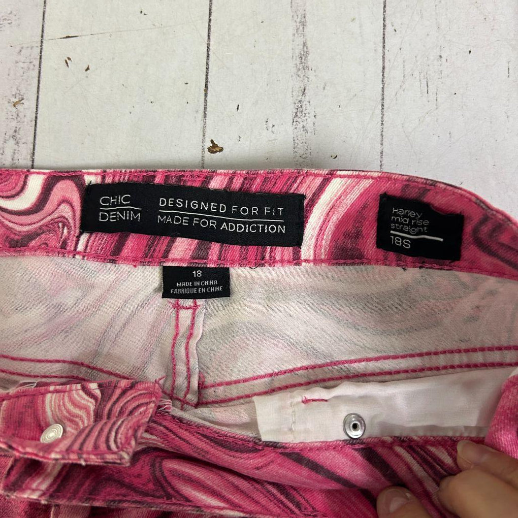 City Chic Pink Harley Mid Rise Straight Jeans - Size 18