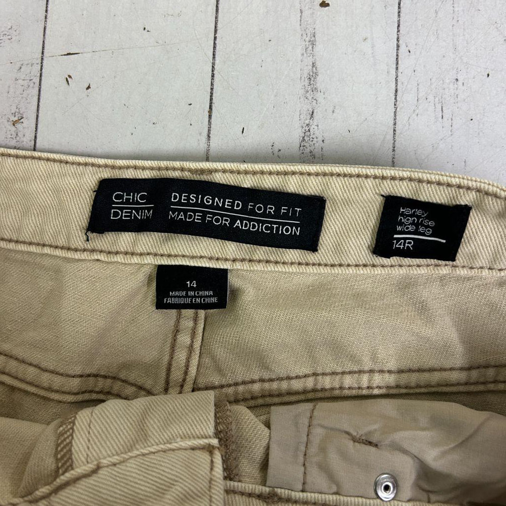 City Chic Beige Harley Mid Rise Wide Leg Jeans - Size 14