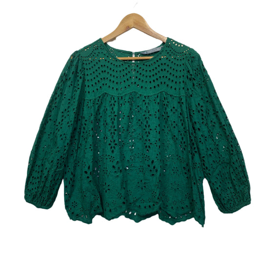 Katies Top Size 14 Green Embroidered Long Sleeve