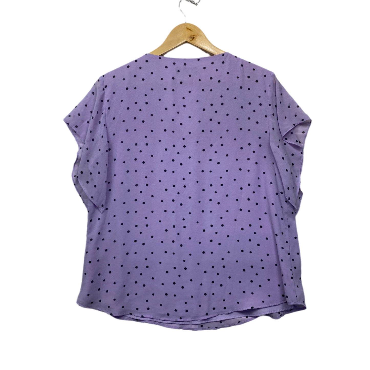 Jacqui E Top Size 14 Purple Black Polka Dots Ruffle Short Sleeve