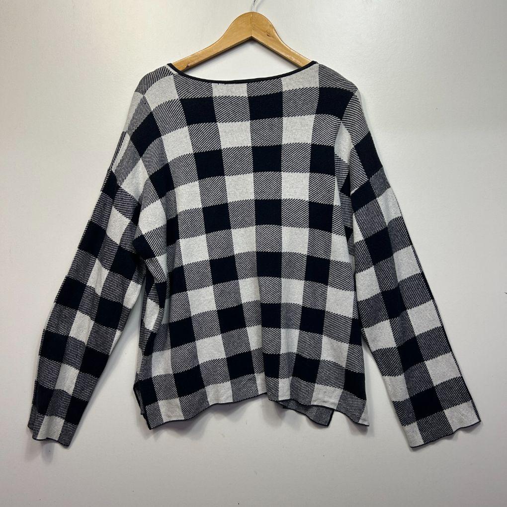 Trenery Black Cotton Cashmere Check Top - Size 2XL