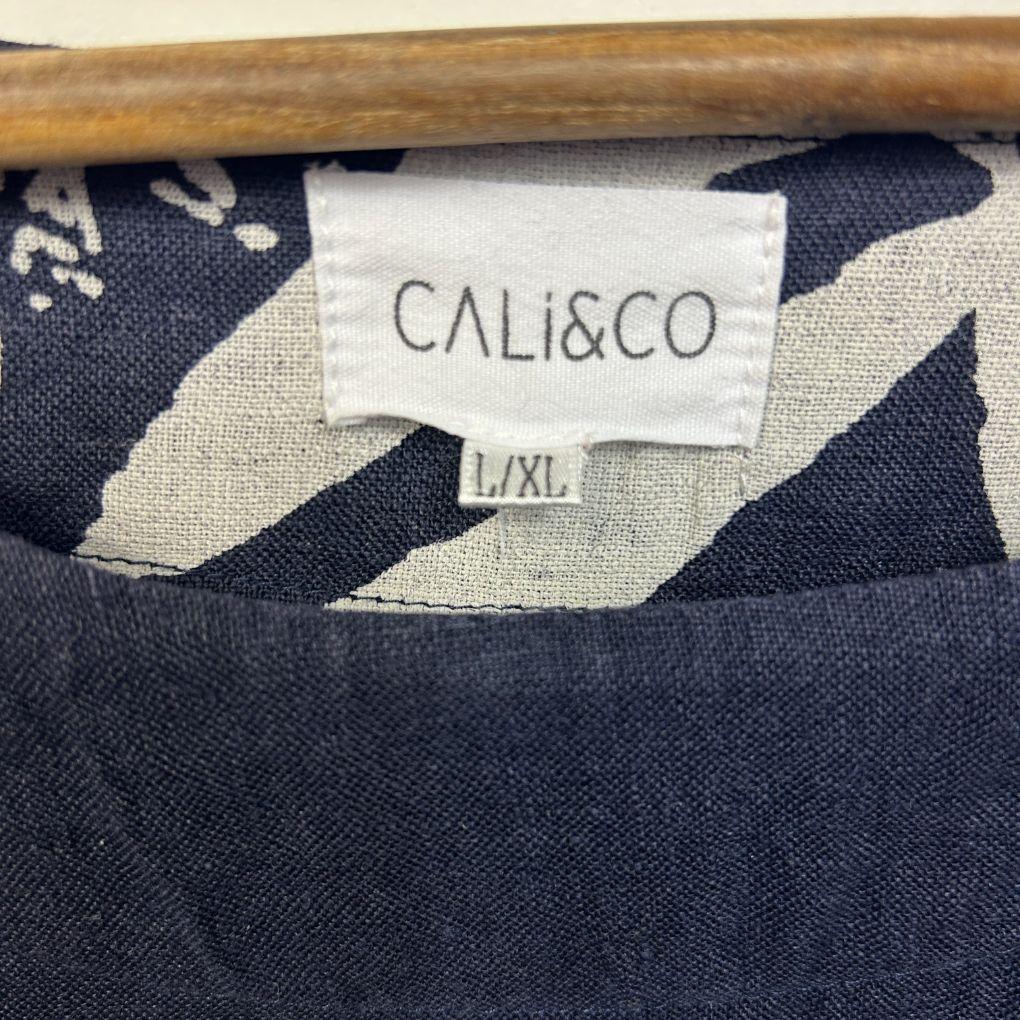 Cali & Co Navy Linen Print Dress - Size L/XL